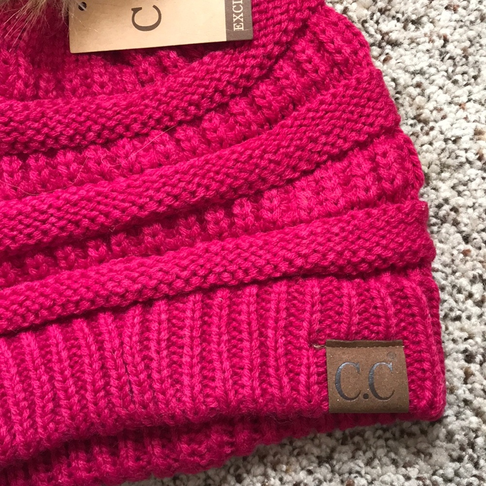 Bunny ball c.c beanie, knit beanie, c.c beanie - Picture 2 of 3